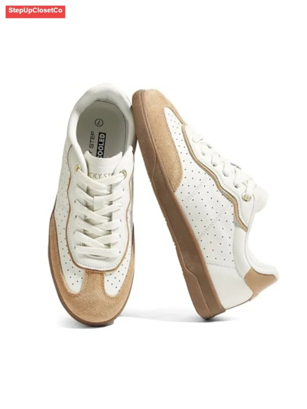 Lucky Step Women's Retro Court Sneakers Low Top Lace-Up Suede Toe Cap Casual